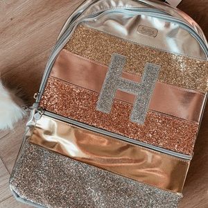 Justice Girls Rose Gold Letter H Backpack
